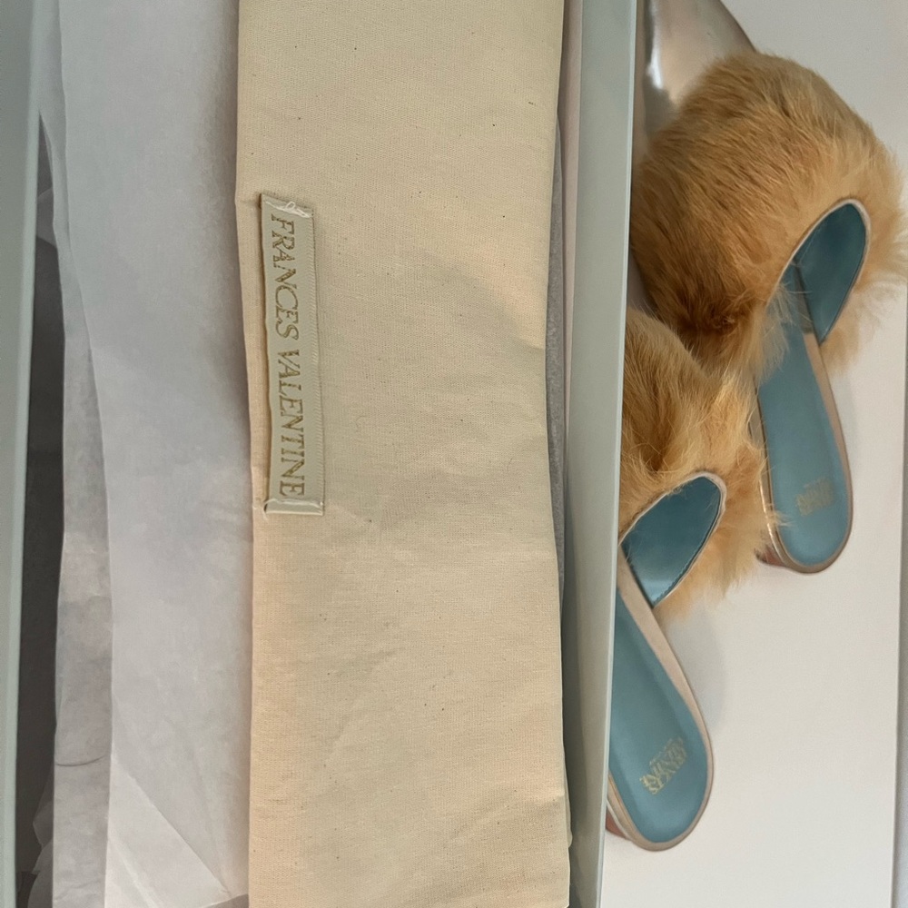 Frances Valentine Metallic Gold Leather with Fur Mules - Picture 6 of 7